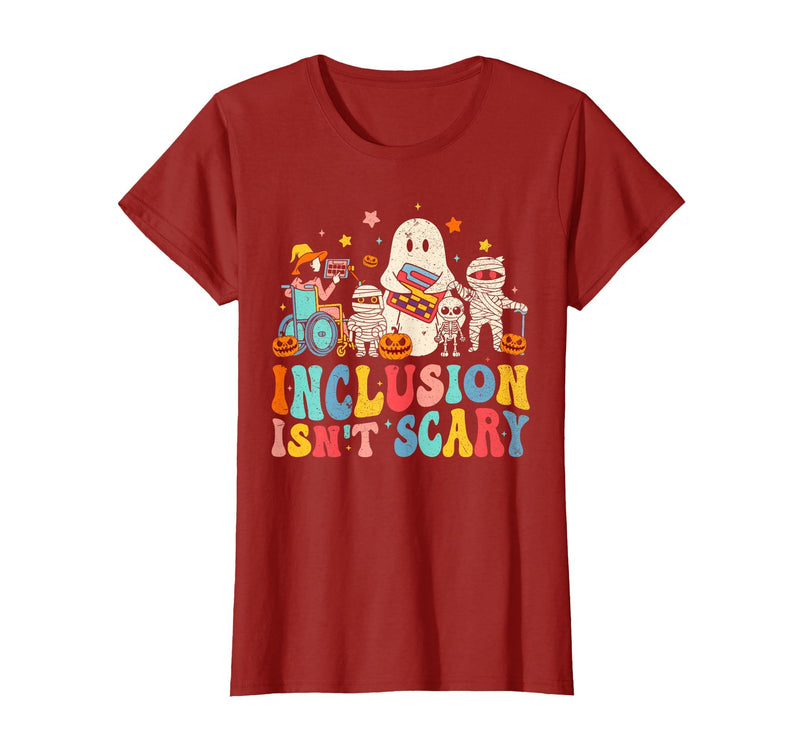 Inclusion Matters Tees Halloween Sped Teacher Kids Inclusion Isn't Scary Ghost Mummy Halloween SLP Sped Teacher T-Shirt -