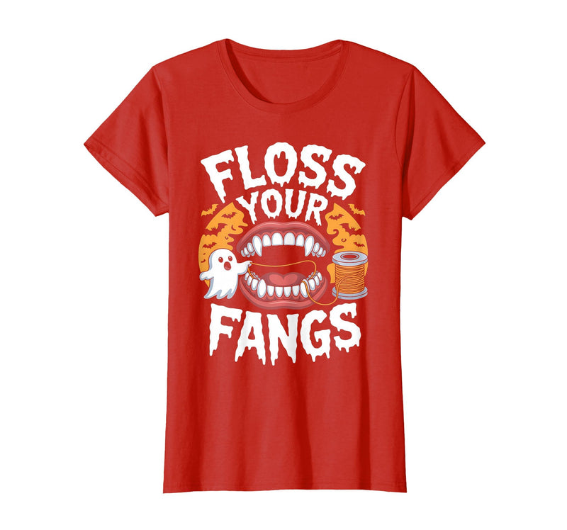 Spooky Dental Office Halloween Dental Crew Ghost Floss Your Fangs Dental Halloween Shirt Dentist Halloween T-Shirt - Red