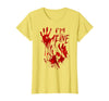 InGENIUS Halloween Shirts & Gifts I'm Fine Bloody Hand Blood Stained Splatter Funny Halloween T-Shirt - Lemon Yellow