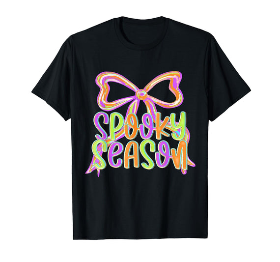 Halloween Black-Cat Treat or Trick Fall Vibes Tees Spooky Season Halloween Coquette Bow Autumn Fall Girls Kids T-Shirt - As