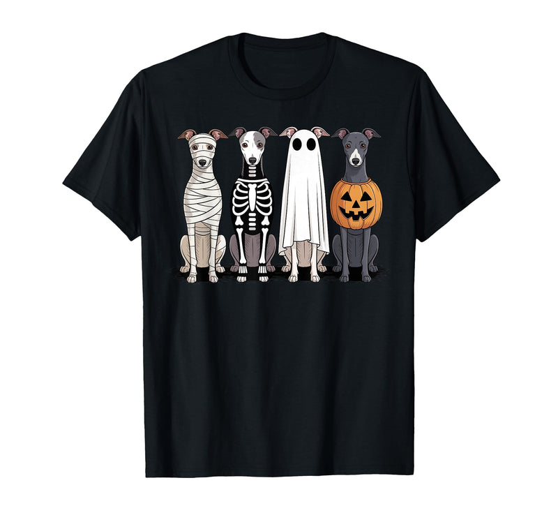 Funny Retro Italian Greyhound Dog Halloween Witch Spooky Ghost Italian Greyhound Pumpkin Halloween Skeleton T-Shirt - Black