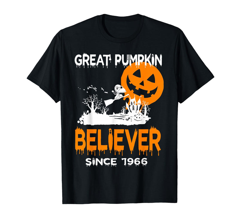 BlackThreadCa Great Pumpkin Believer Halloween Fun Graphic T-Shirt - Black