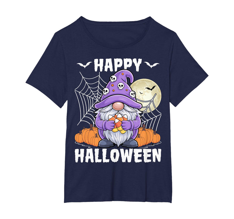 Gnome Halloween Gifts Co. Happy Halloween Spooky Ghost Witches Candy Corn Gnomes T-Shirt - Navy Blue