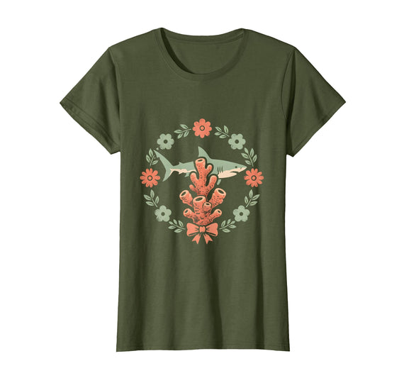 Mademark Hammerhead Shark Coral Pinnacle Hawaiian Design T-Shirt - Olive Green