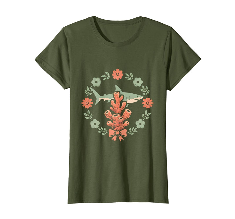 Mademark Hammerhead Shark Coral Pinnacle Hawaiian Design T-Shirt - Olive Green