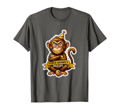 Sober Monkey Wild Life Sobriety Design T-Shirt - Men