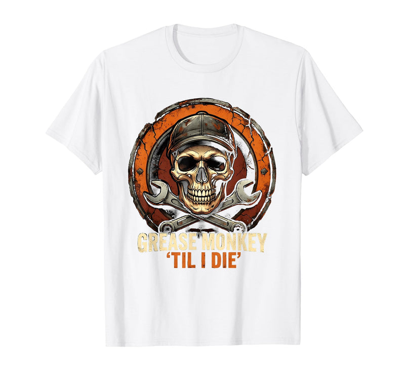 Mademark Grease Monkey 'Til I Die Mechanic Skull Design T-Shirt - Men - White