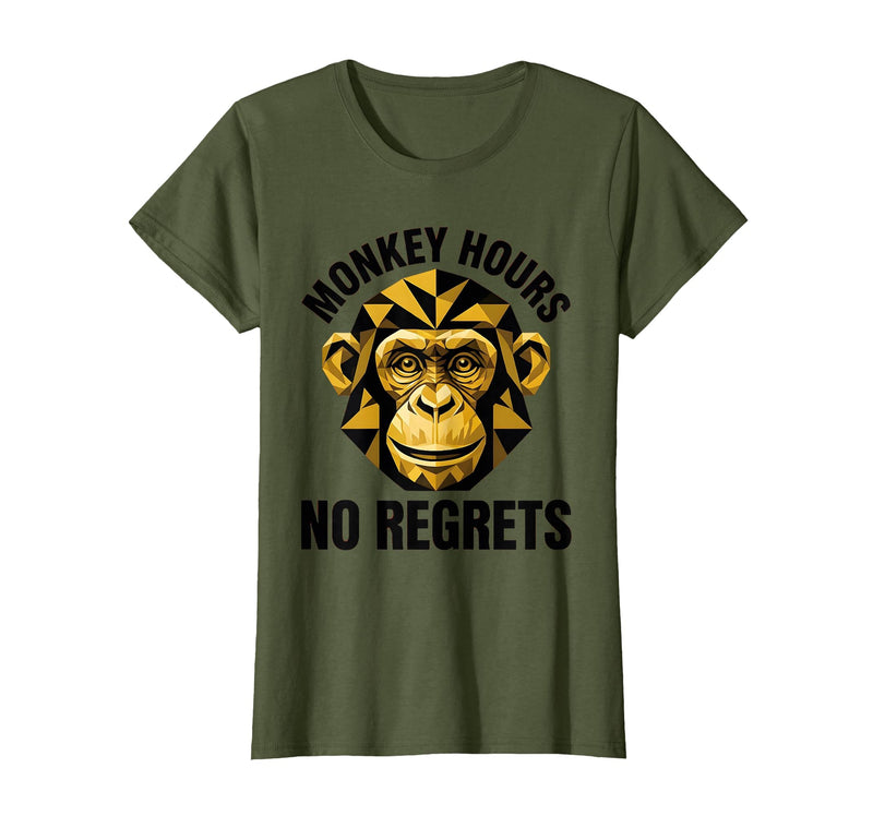 Mademark Monkey Hours No Regrets Funny Primate Design T-Shirt - Women - Olive Green
