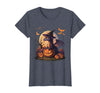 Halloween Dragons Fantasy Spooky Witchy Cute Halloween Dragon Witch Hat Pumpkin Moon Fantasy T-Shirt - Heather Blue