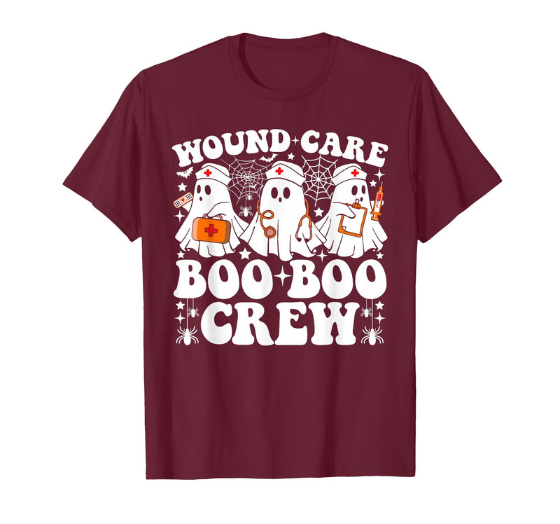 Wound Care Nurse Boo Boo Crew Halloween Wound Care Boo Boo Crew Nurse Funny Ghost Halloween Nurse T-Shirt - Burgundy