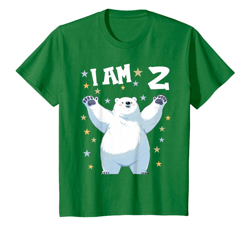 2 years old 2nd birthday Polar Bear Kids 2 Years Old 2 Birthday Polar Bears Boy Girl Polar Bear T-Shirt - Kelly Green