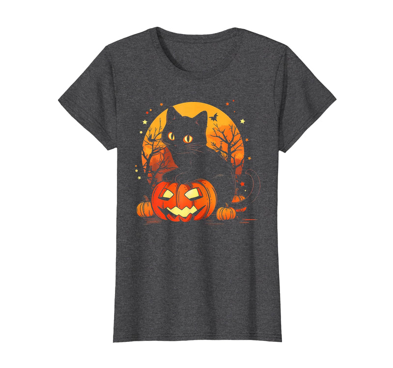Black Cat Halloween Pumpkin Gifts Retro Black Cat Halloween Pumpkin Costume for Women Men Kids T-Shirt - Dark Heather Grey