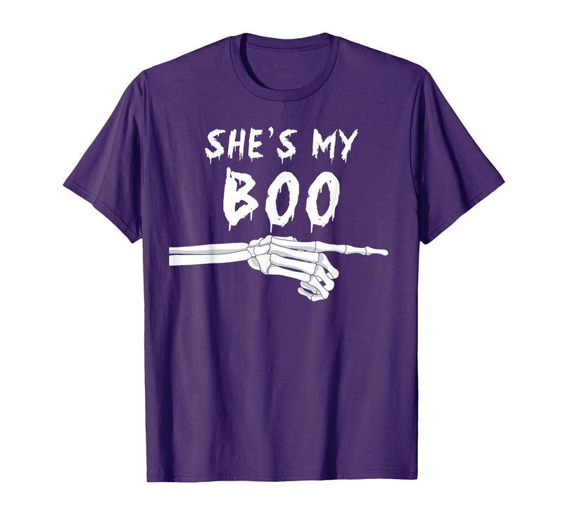 Miftees Matching Halloween Tees She's My Boo Matching Halloween Costume She's My Boo T-Shirt - Purple