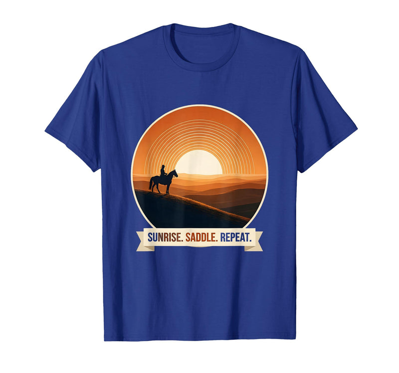 Mademark Sunrise Saddle Repeat Horse Rider Silhouette Design T-Shirt - Men - Royal Blue