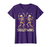 Spirit Week Twin Day Skeletwins Halloween Twins Dancing Skeletons Twins Halloween Matching Skeletwins T-Shirt - Purple