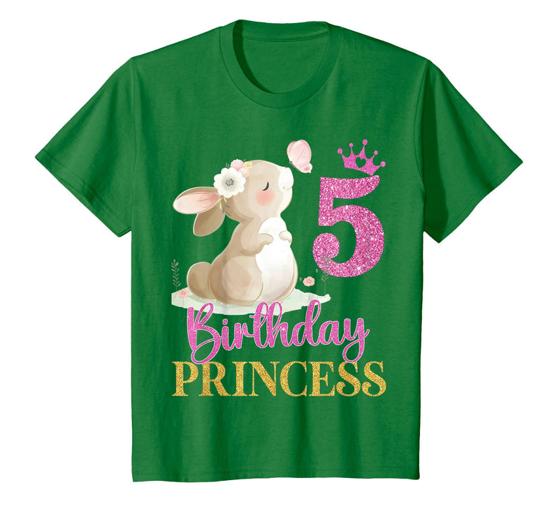 Kids 5th Birthday Rabbit Princess Girl Bunny 5 Years Old T-Shirt in Kelly Green