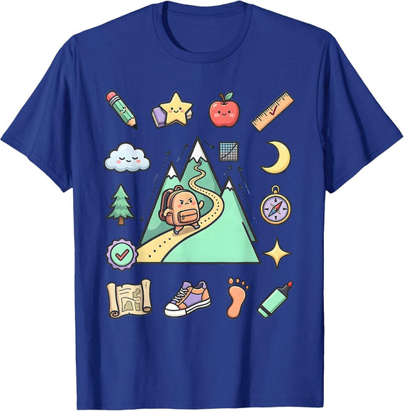 Back to School Backpack Mountain Trail Graphic T-Shirt - Royal Blue