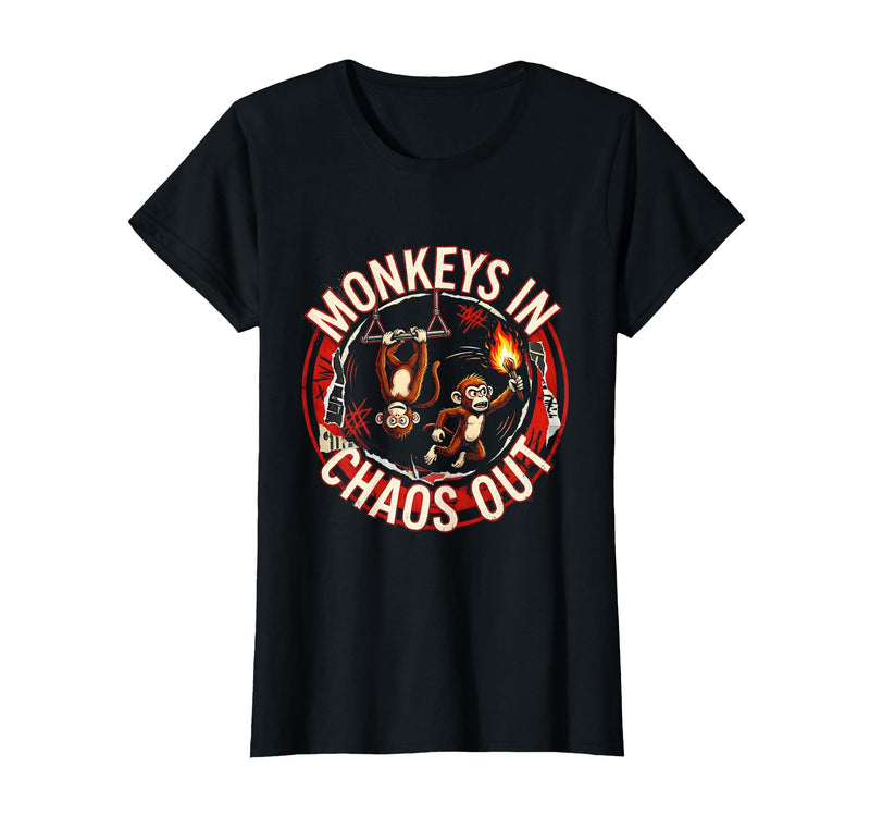 Mademark Monkeys In. Chaos Out. Punk Metal Circus Design T-Shirt - Women - Black