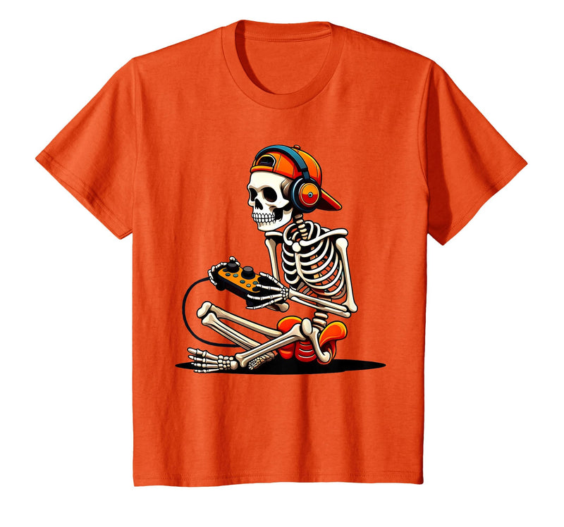 halloween skeleton shirts for teen boys men kids Halloween Skeleton Gamer Video Gaming Funny Gaming Skeleton T-Shirt - Orange