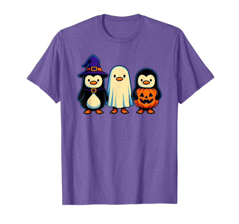 Nerrrdy Penguin Witch Ghost Pumpkin Men Women Kids Funny Halloween T-Shirt - Purple Heather
