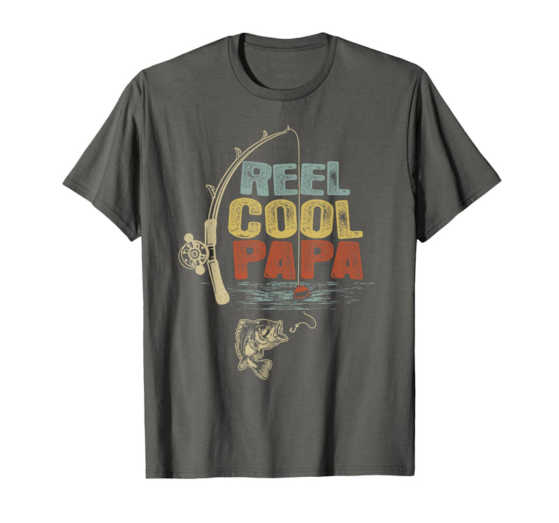 Cool Papa Fathers Day Fishing Gifts Funny Fisherman Vintage Reel Cool Papa T-Shirt - Asphalt Grey