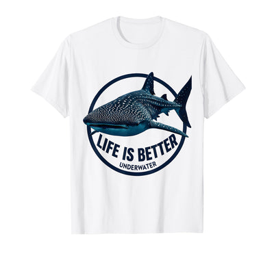 Life Is Better Underwater Whale Shark Design T-Shirt