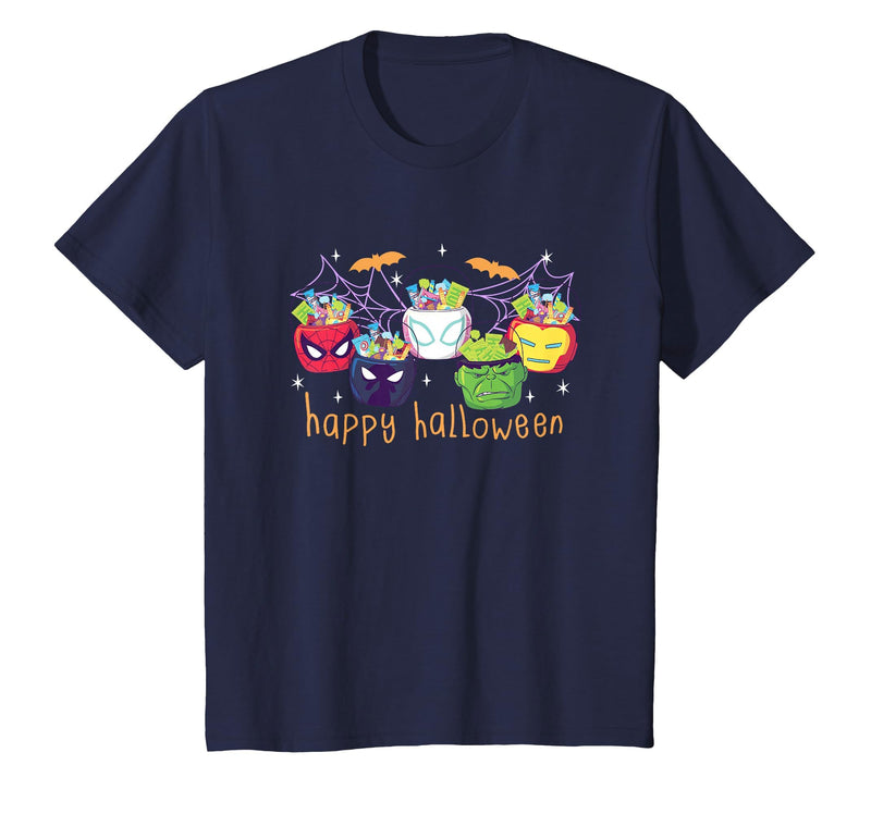 Marvel Halloween Avengers Themed Candy Buckets Retro T-Shirt - Navy Blue