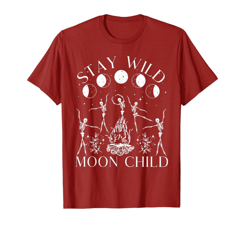 Funny Stay Wild Moon Child Tee Shirt Stay Wild Moon Child Funny Skeleton Dancing Halloween T-Shirt - Cranberry Red