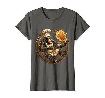 Funny Monkey Chef Flipping Pancakes Graphic Tee T-Shirt - Women
