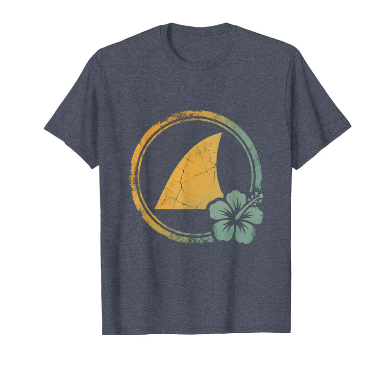 Mademark Hawaiian Shark Fin Turquoise Ocean Waves Design T-Shirt - Heather Blue
