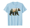 Bear Designs. Bear Forest Mountains Trees Nature Sunset Outdoor Graphic T-Shirt - Baby Blue