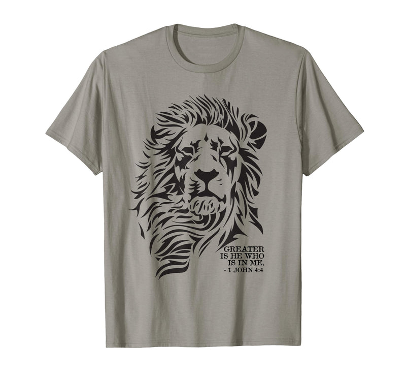 Christian Faith Apparel Lion of Judah Greater is He T-Shirt - Slate Grey