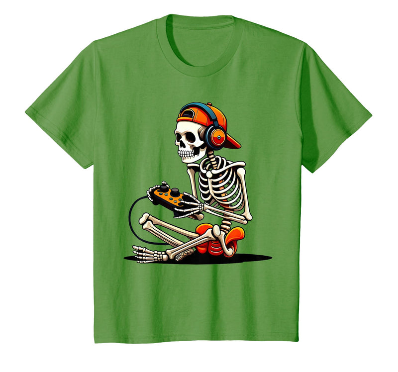 halloween skeleton shirts for teen boys men kids Halloween Skeleton Gamer Video Gaming Funny Gaming Skeleton T-Shirt - Grass