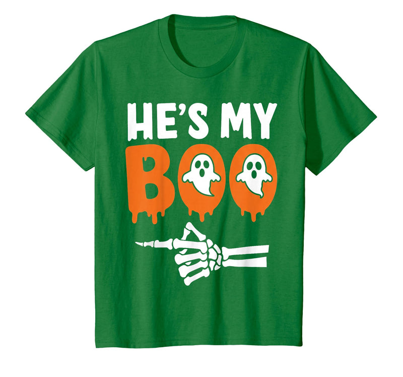 He's My Boo Matching Halloween Pajama Couples Funny T-Shirt - Kelly Green