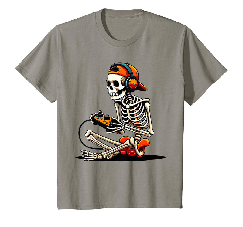 halloween skeleton shirts for teen boys men kids Halloween Skeleton Gamer Video Gaming Funny Gaming Skeleton T-Shirt - Slate
