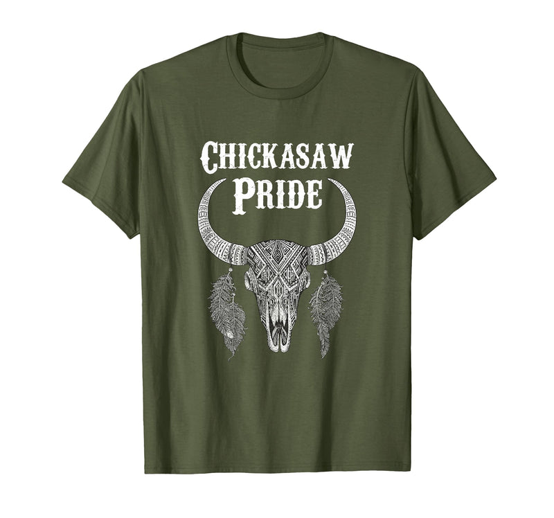 Chickasaw Pride Native American Nice Gifts Chickasaw Pride Tribe Native American Indian Buffalo T-Shirt - Olive Green