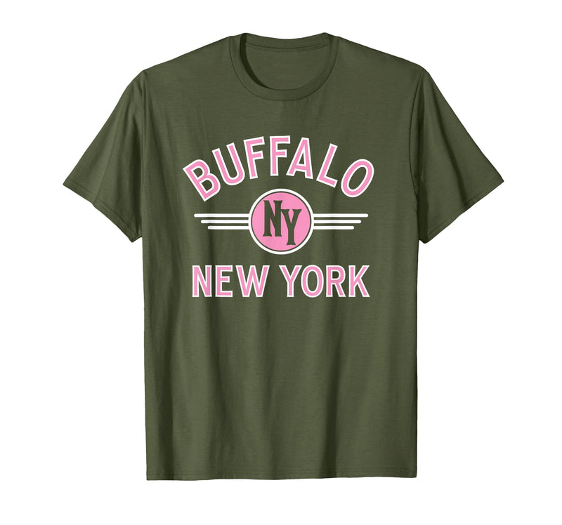 133 Apparel Buffalo NY Buffalo New York Circle NY Pink Print T-Shirt - Olive Green