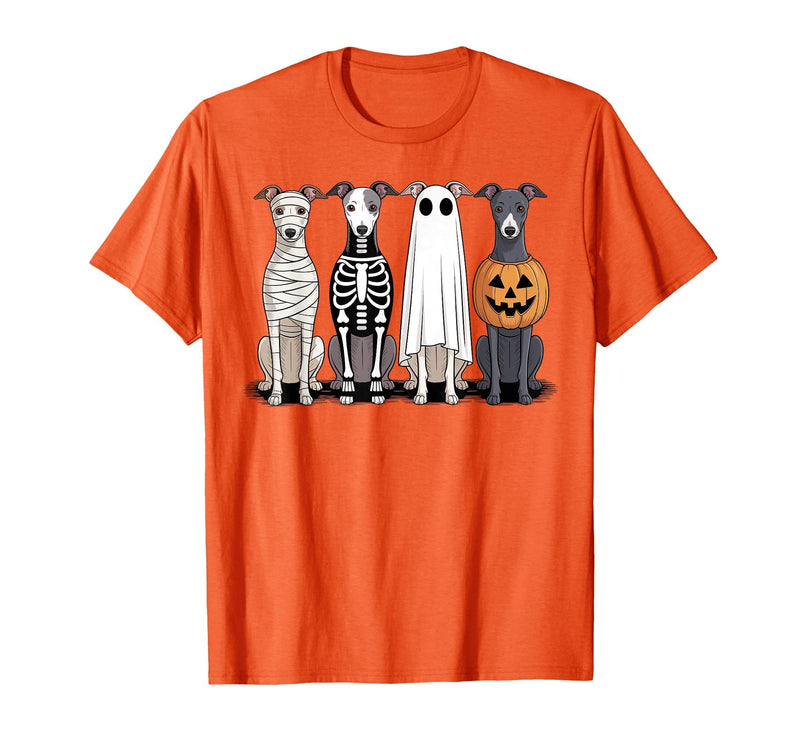Funny Retro Italian Greyhound Dog Halloween Witch Spooky Ghost Italian Greyhound Pumpkin Halloween Skeleton T-Shirt - Orange
