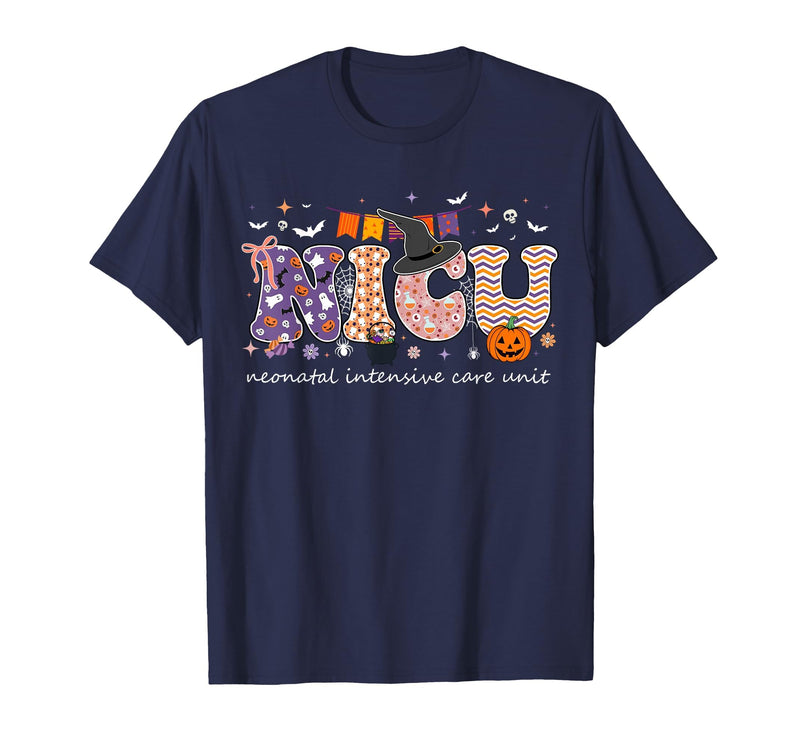 Halloween NICU Nurse Neonatal Intensive Care Neonatal Intensive Care Unit Coquette NICU Nurse Halloween T-Shirt - Navy Blue