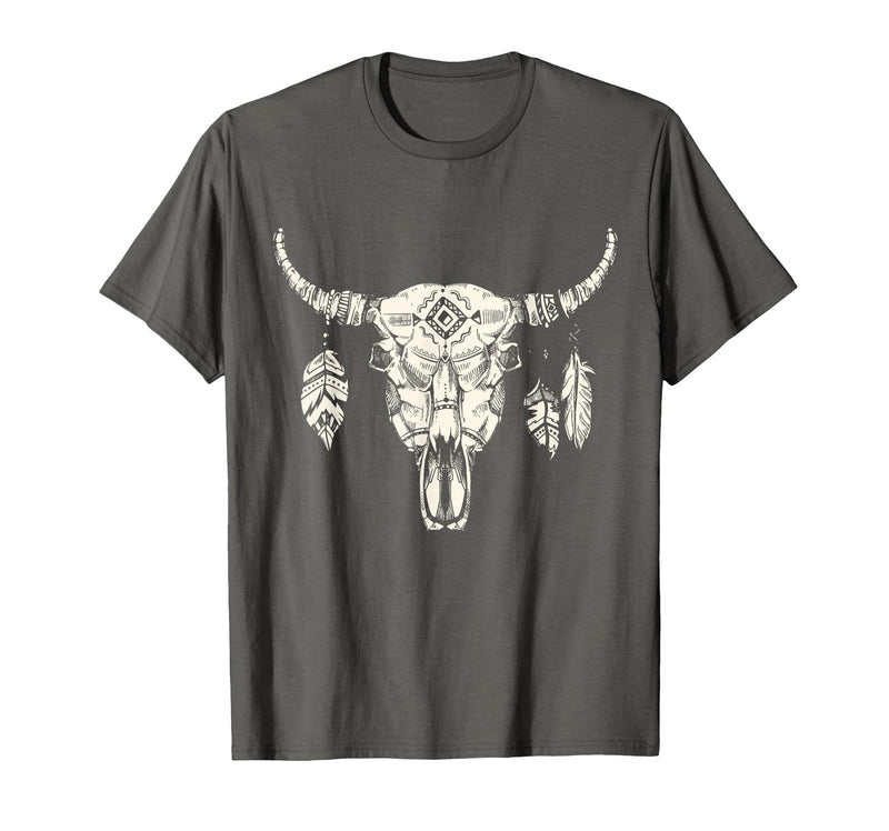 Buffalo Animals Gift Idea Bison Buffalo Skull Animal Design T-Shirt - Asphalt Grey
