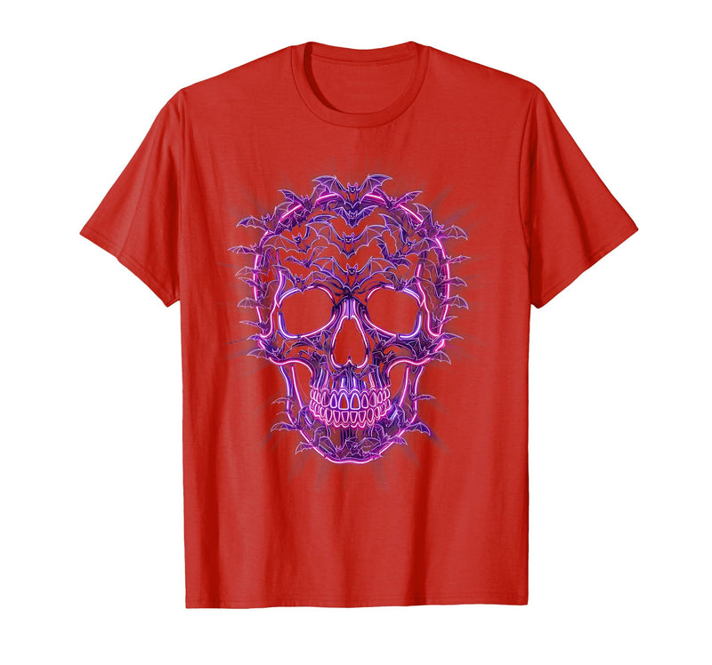 Mademark Halloween Bat Swarm Skull Graphic T-Shirt - Red