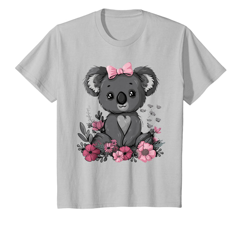 We Love Koalas - Kids Apparel Co. Koala Kawaii Koala Bear Pink Bow Flowers Girls Kids T-Shirt - Silver Grey