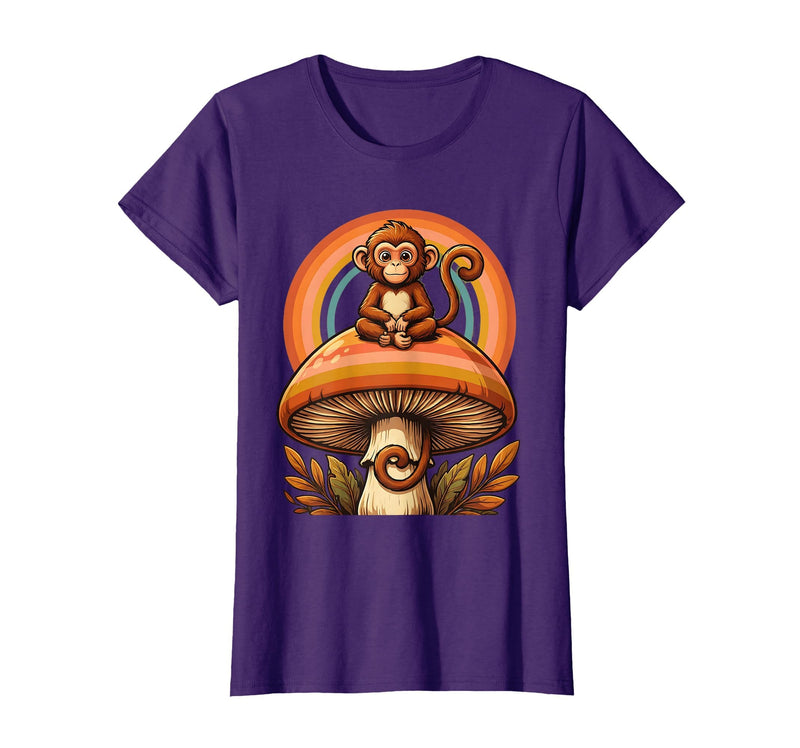 Mademark Monkey Perched on Giant Mushroom Illustration T-Shirt - Women - Purple