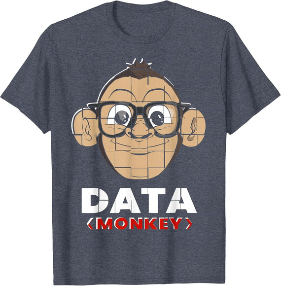 Data Monkey Data Evaluator Code Programmer T-Shirt - Heather Blue