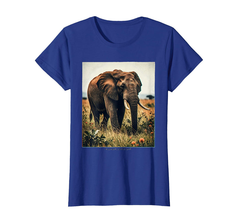 Mademark Wild Heart, Gentle Giant Elephant Nature Design T-Shirt - Women - Royal Blue