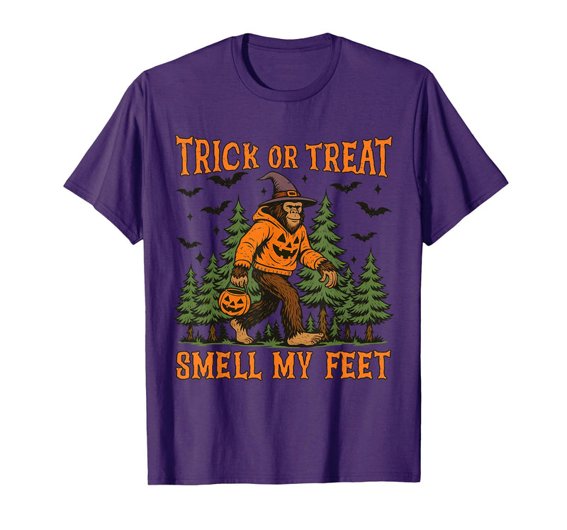 Bigfoot Halloween Costume Party Outfits Trick Or Treat Smell My Feet Bigfoot Halloween Sasquatch T-Shirt - Purple