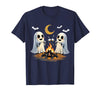 Halloween Tees and Spooky Ghosts Designs Ghosts Roasting Marshmallows Halloween Night Cute Novelty T-Shirt - Navy Blue