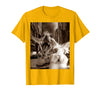 Funny Bunny Rabbit Selfie with T-Rex Tyrannosaurus Dinosaur T-Shirt in Golden Yellow