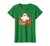 Ghost Halloween Flower Costume Floral Women Cute Ghost with Flower Halloween Pumpkin Autumn Women T-Shirt - Kelly Green