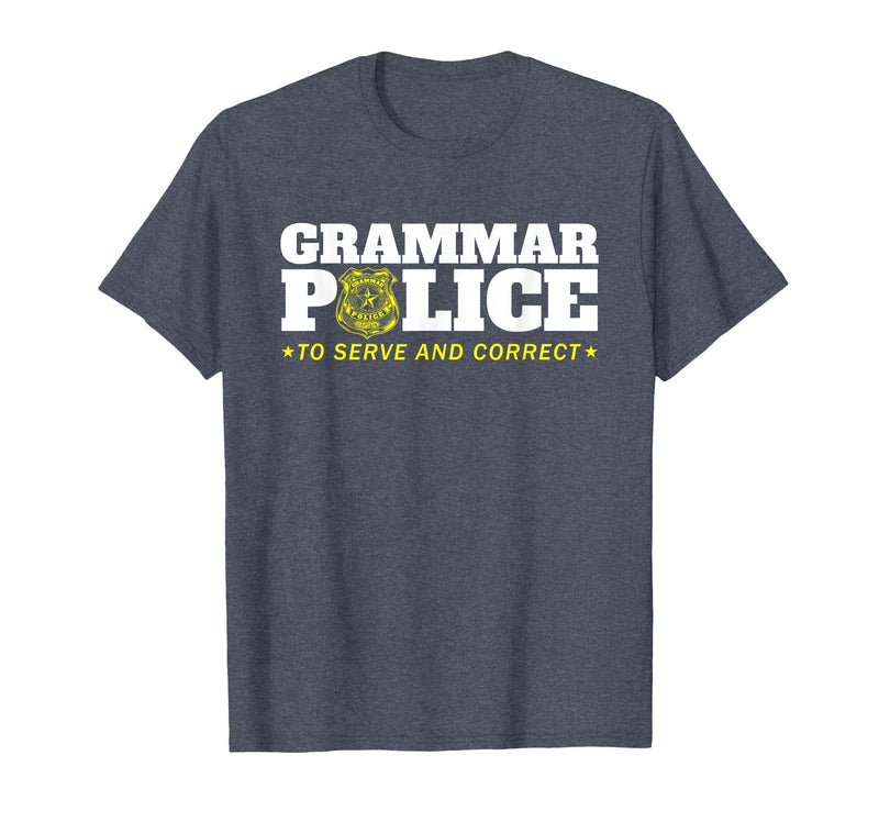 Easy Halloween Costume Top Shop Grammar Police Officer Funny Badge Halloween Costume T-Shirt - Heather Blue